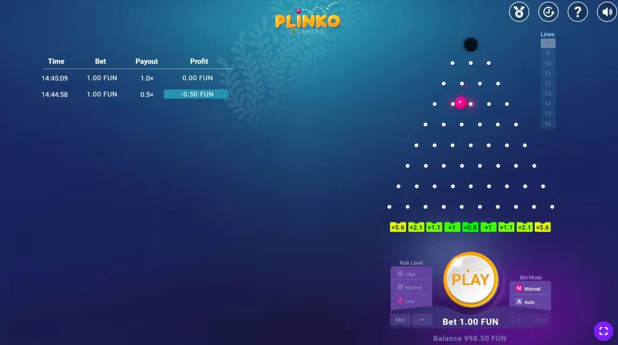 Bilan objectif du jeu Plinko
